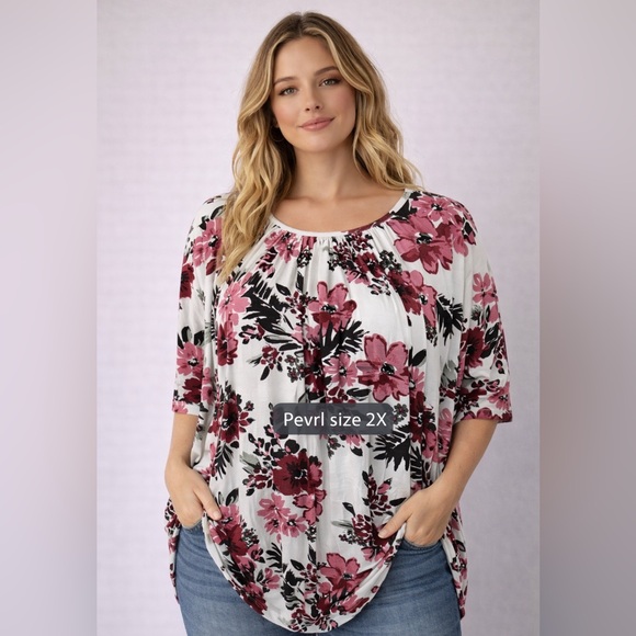 PEVRL Floral Flowy Blouse Top Size 2X Short Sleeve New with tags - Picture 13 of 13